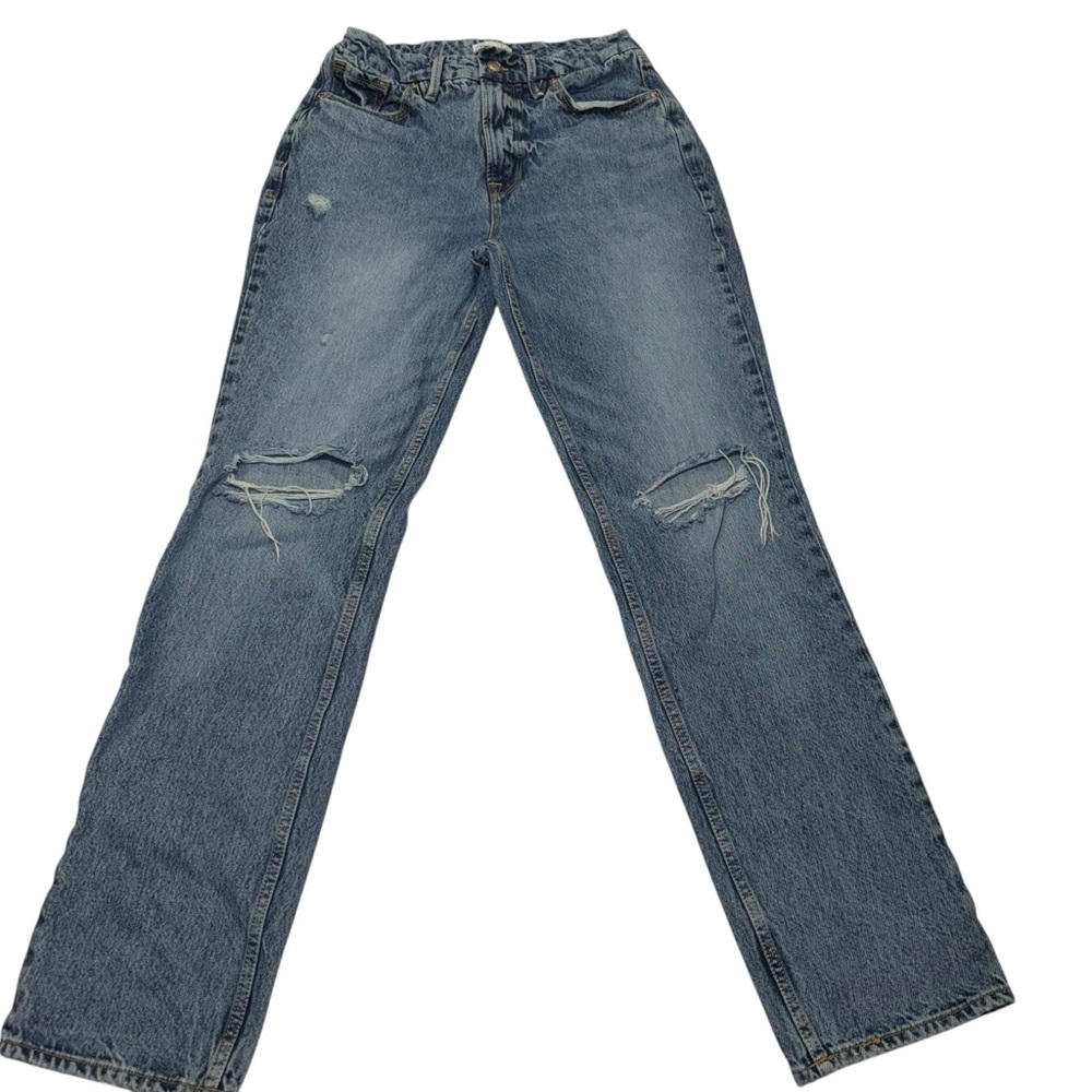 Good American GNIC0999T Distressed 100% Cotton Straight Leg Jeans | Size 6 / 28 - Picture 4 of 17